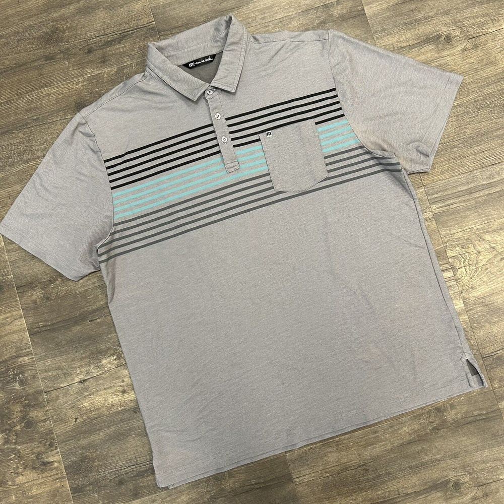 Travis Mathew Men's Golf Polo Grey Stripe Pocket NO SIZE TAG (63)